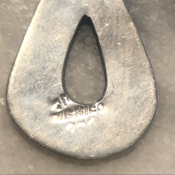 VTG Taxco Sterling Silver & Abalone Inlay Teardrop Pear Shape Earrings 1.9” - Picture 3 of 5